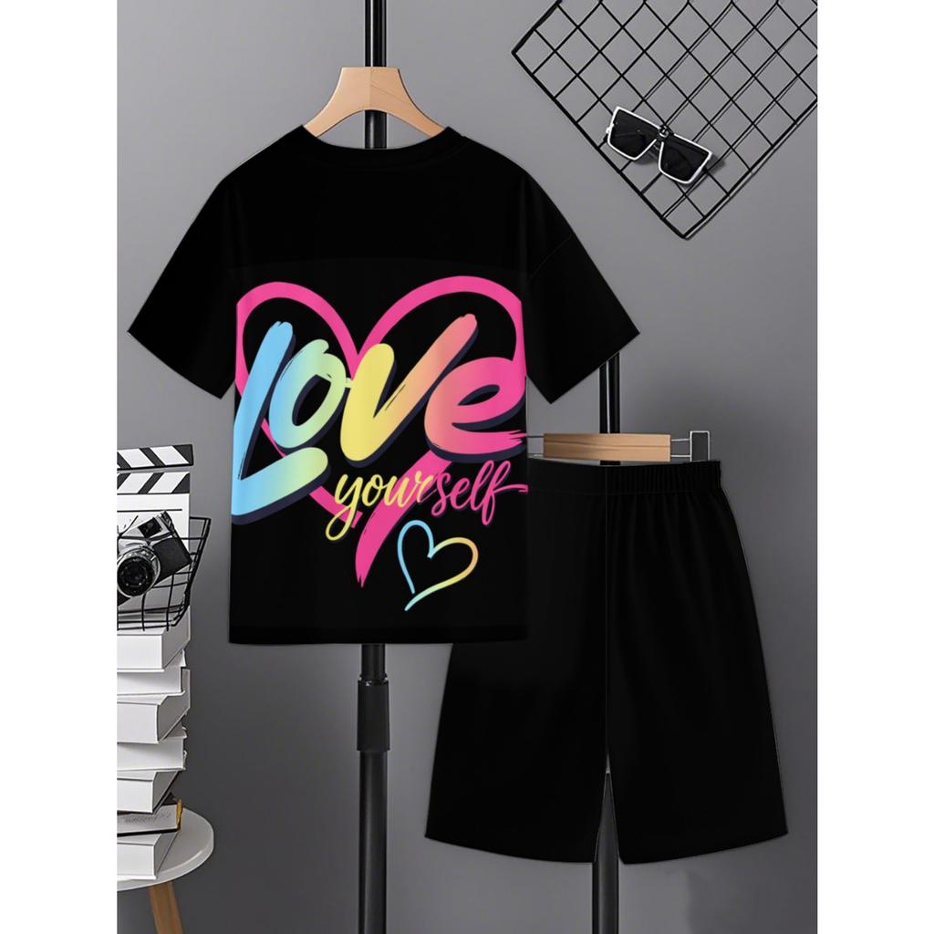 Boys' casual fashion sports outdoor set | 3D printed pattern, round neck short sleeved T-shirt and shorts, perfect match for outdoor activities