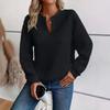 2025 Autumn New European American Women's Solid Color Deep V-neck Spliced   Long-sleeved Casual Sweatshirt