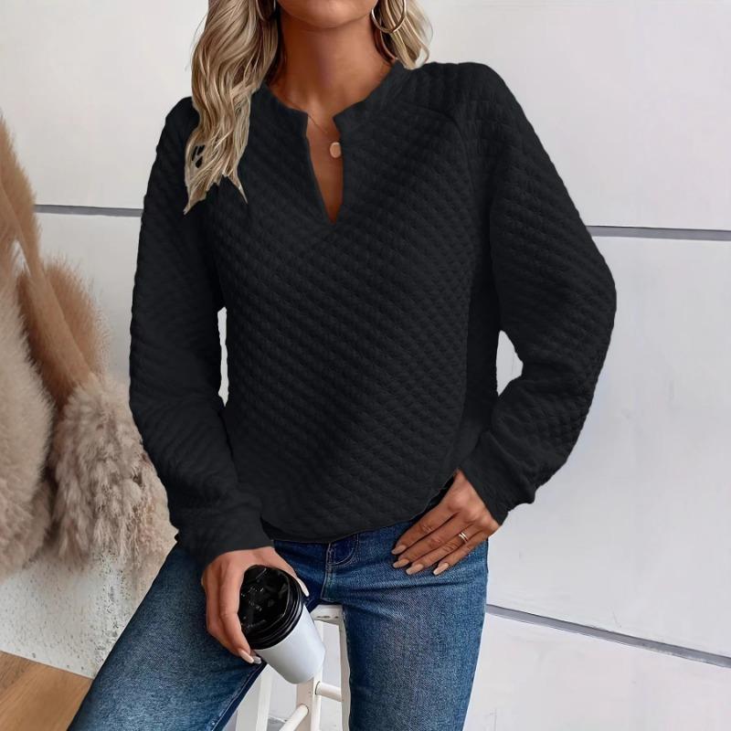 2025 Autumn New European American Women's Solid Color Deep V-neck Spliced   Long-sleeved Casual Sweatshirt