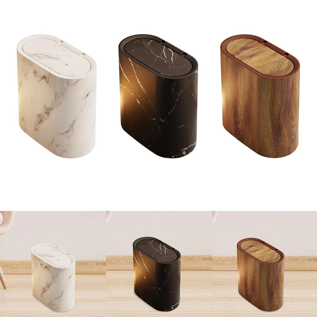 Nordic Marble Texture Trash Can Press Type Wastebasket Narrow Toilet Trash Bin Odor Proof Wastebasket Bathroom Accessories