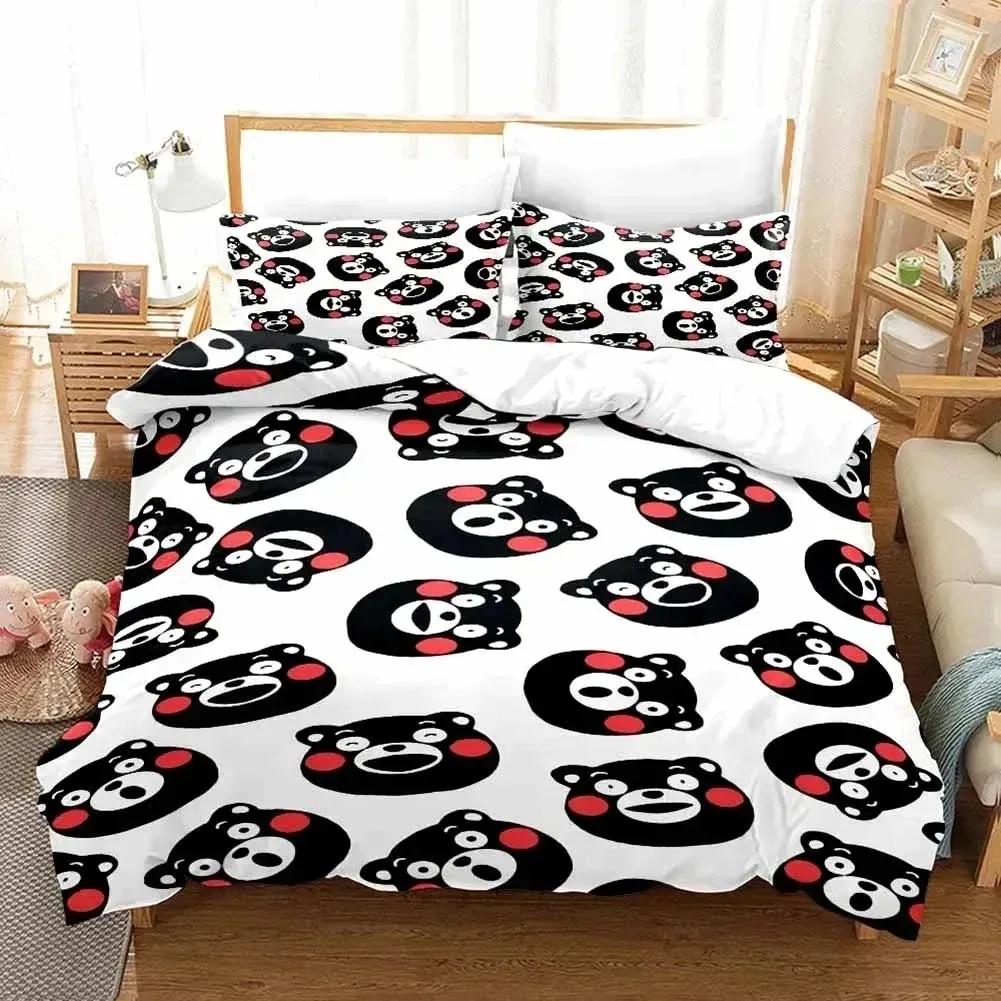 3D Print Kawaii Cartoon Comics Kumamon Bedding Set Double Twin King Duvet Cover Comforter Pillowcase Boys Girls Adults Bedroom