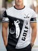 [Printed Design - Not Textured] Men'S Golf Enthusiast Happy T-Shirt - Lightweight, Breathable, Short Sleeve - Fashionable Black And Plaid Design with