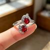 Pomegranate Red Zircon Cat Paw Ring for Women - White Gold Plated, Sweet Temperament, Index Finger Accessory