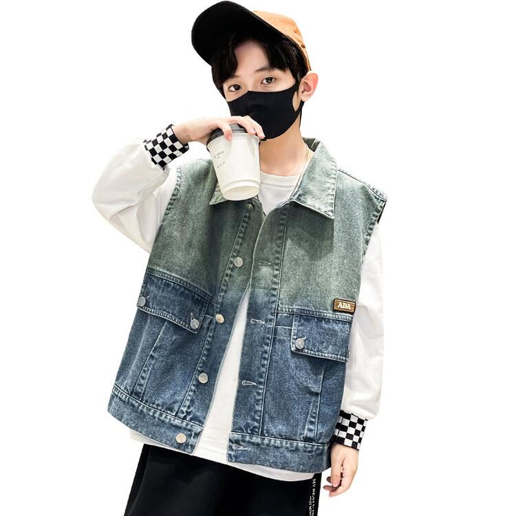 Children's Spring and Autumn Boys Style Big Children's Denim Vest Spring Casual Pocket Little Boy Waistcoat Vest Outer Wear