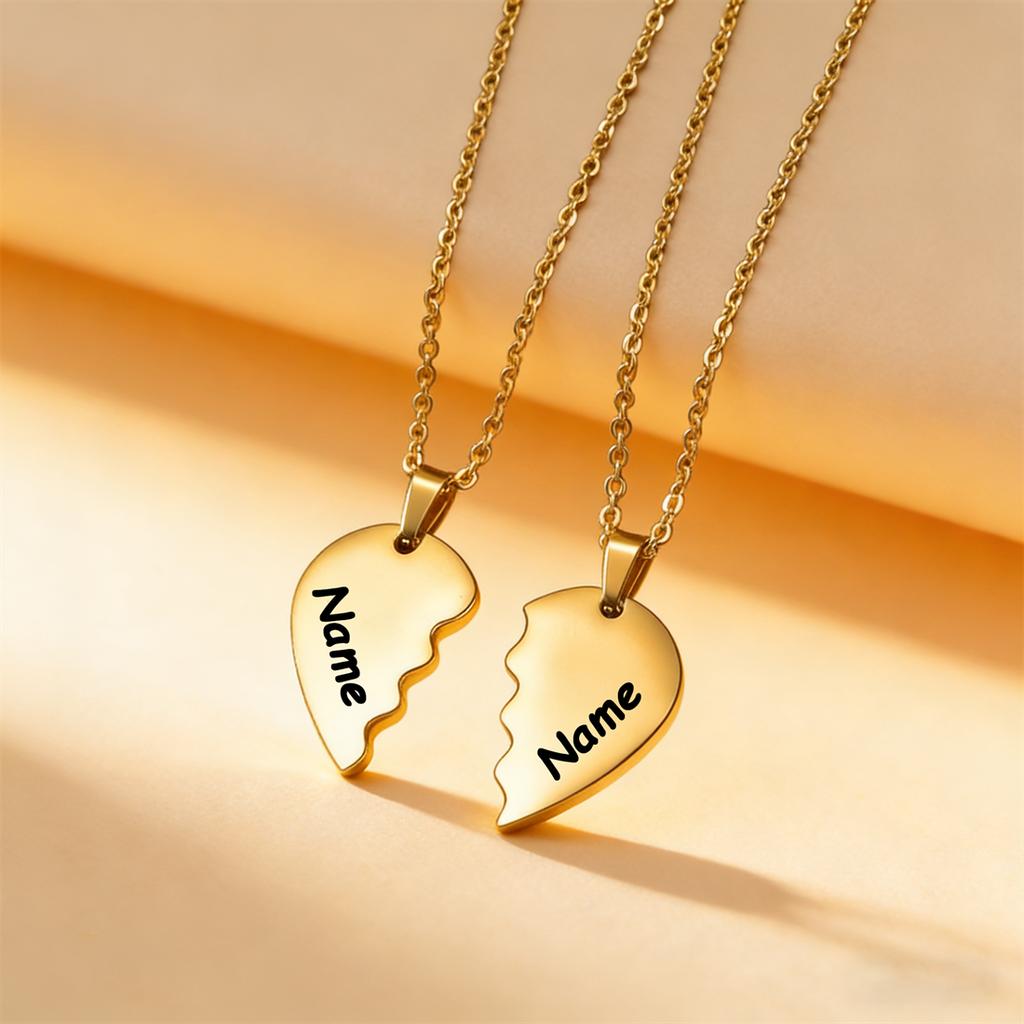 Colares Personalizados de Nome em Coração Aço Inoxidável Clássico Joias Personalizadas Família Casal Amigo Presente 2 Peças