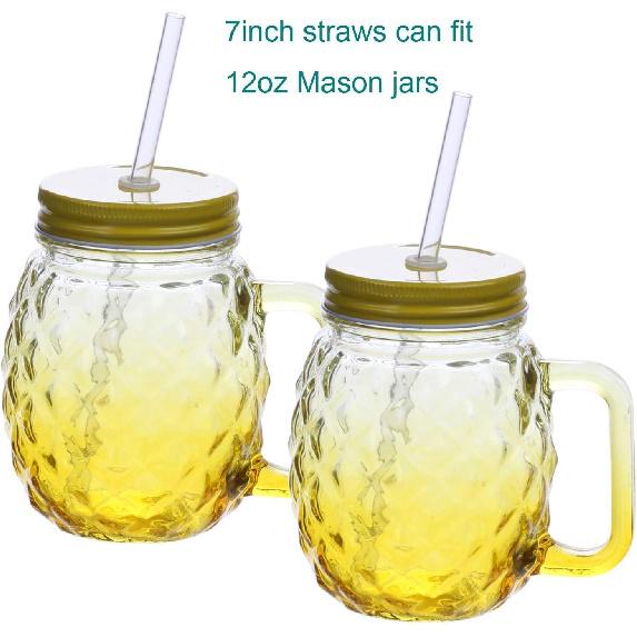 DAKOUFISH 6 Inch 7 Inch 8 Inch 9 Inch 10 Inch 11 Inch Clear Reble Plastic Drinking Straws for 6oz-40oz Jars/Tumbler,12Pcs With One Cleaning Brush