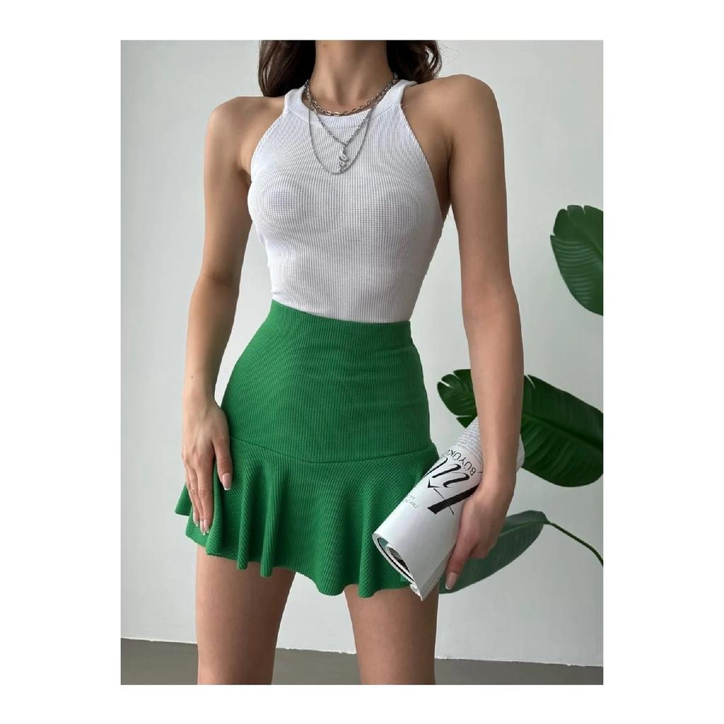 Žebrovaná krátká sukně s volánem