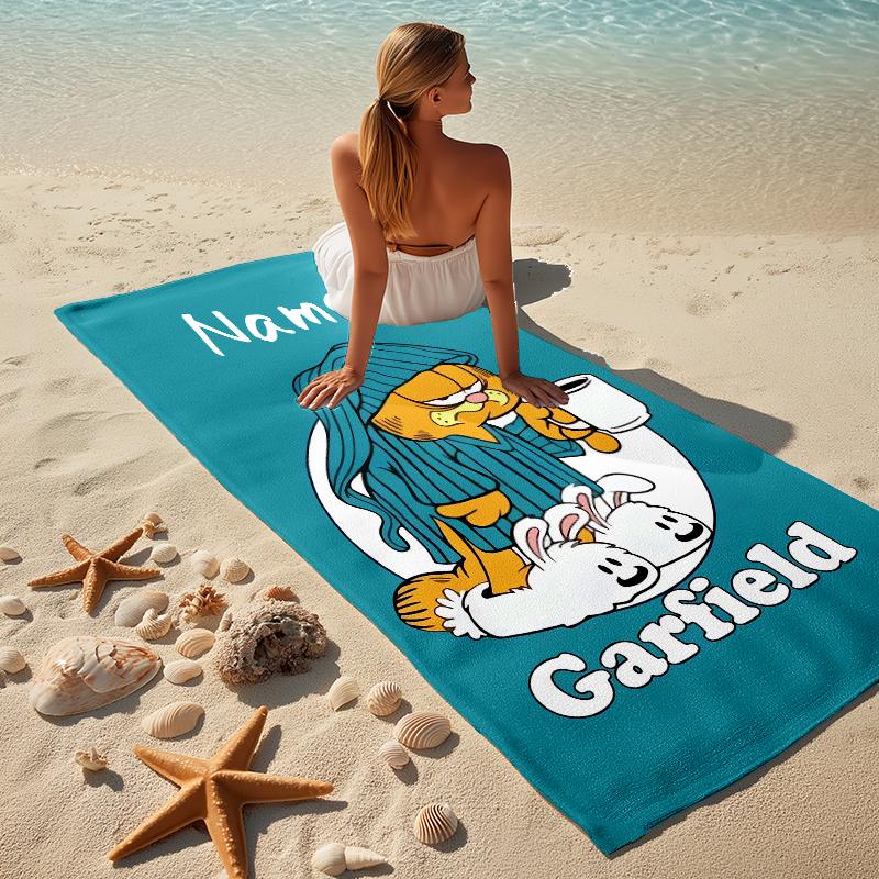 Custom Name Garfield Hug Stylish Digital Printing Beach Towel Quick‑Drying Absorbent Blanket for Beach Pool Gym Travel