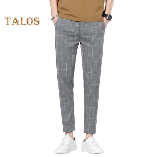 Vogue Wardrobe Heren Negende Broek Recht Geruite Print Zijzakken Dun Rekbaar Slim Fit Knoopsluiting Rits Casual Formele Zakelijke Broek M