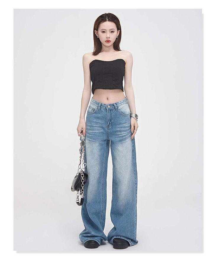 

Women s Retro High-Waisted Wide-Leg Jeans - Autumn 2025 Versatile Loose Fit, Floor-Length XL - Premium Quality синий