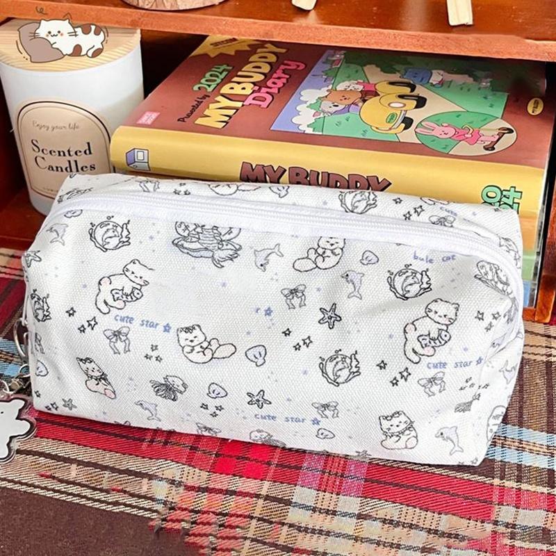 1/2 Pcs Cute Ocean Cat Kitten Pencil Case Large Capacity Portable Storage Bag Girl'S Makeup Bag Student Stationery Pen Bag Gifts