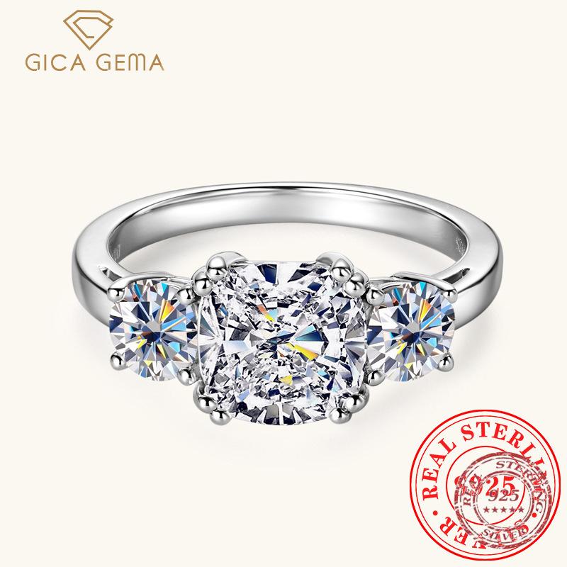 

Gica Gema Three Stone 3.5 Carat D Color Moissanite Ring For Women S925 Sterling Silver Valentine s Day Gift 5 Us белый