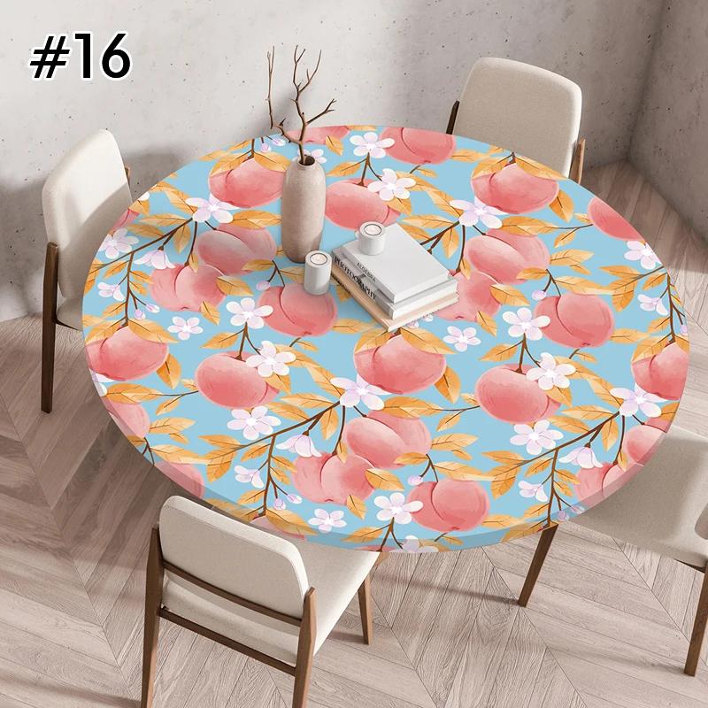 Round Table Cover for Kitchen Dining Table Waterproof Stretchable Tablecloth Stain-Resistant Round Table Mat Wedding Party Home