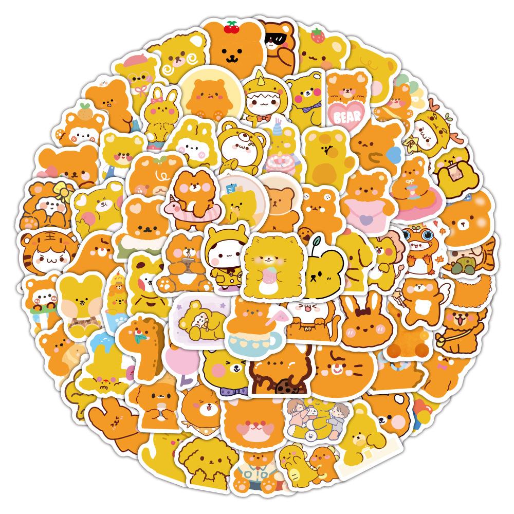10 30 50 100pcs Orange Bear Cartoon Graffiti Stickers Cute Waterproof Laptop Kids Toys Diy Skateboard Phone Decal Decor Sticker
