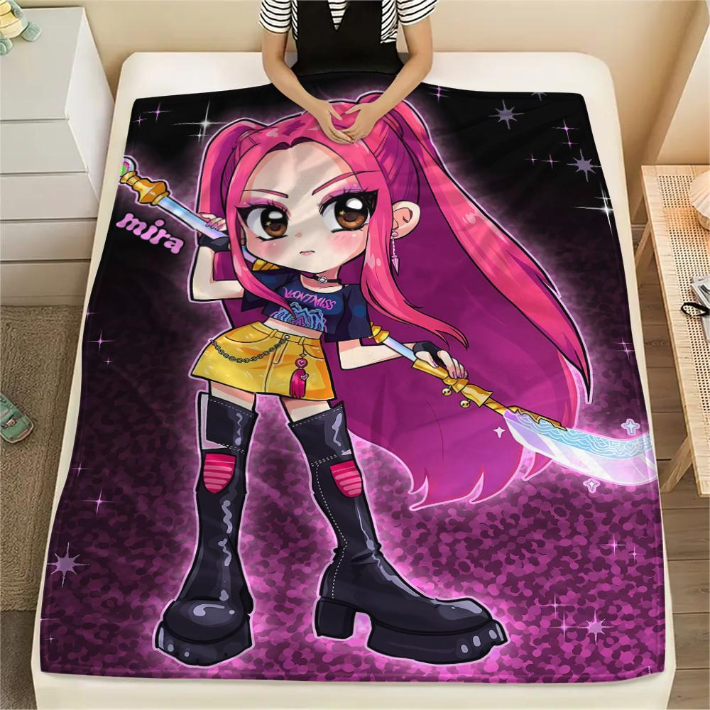 1PC Kpop Demon Hunters Print Flannel Blanket, High quality All Seasons, Home Decor, Warmth and Comfort, Perfect for Christmas Gifts