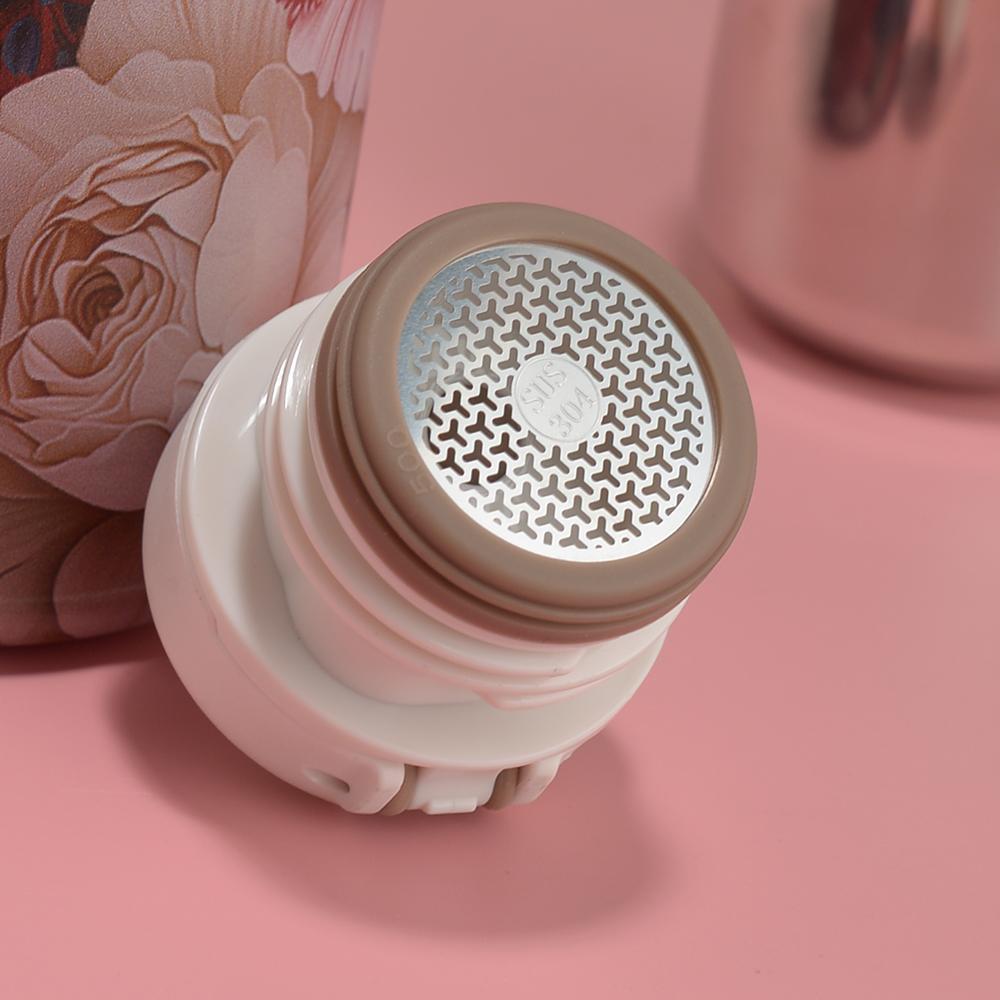 Floral Chinese-Style 316 Stainless Steel Insulated Tea Infuser Cup with Water Separation