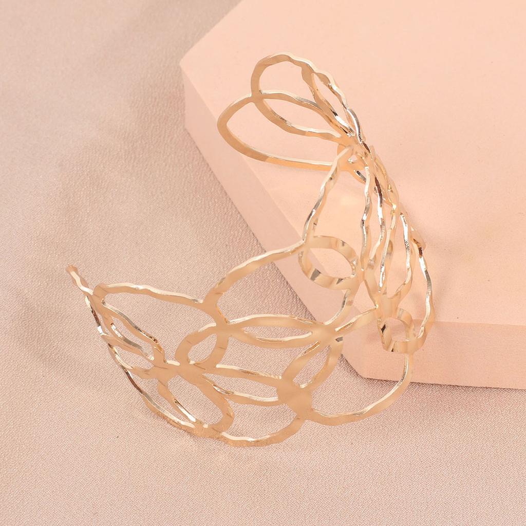 Retro Hollow Minimalist Cool Tone Bangle, Open Pattern Elegant Metal Arm Cuff