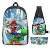 Animation Backpack, Super Mary Primary School Student Print Children'S Backpack Satchel Pencil Case Three-Piece Set
