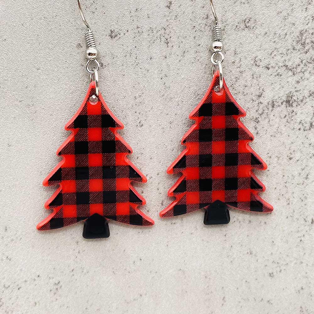

Красно-зеленые клетчатые серьги-подвески из акрила в виде рождественской елки, снеговика, Санта-Клауса Acrylic