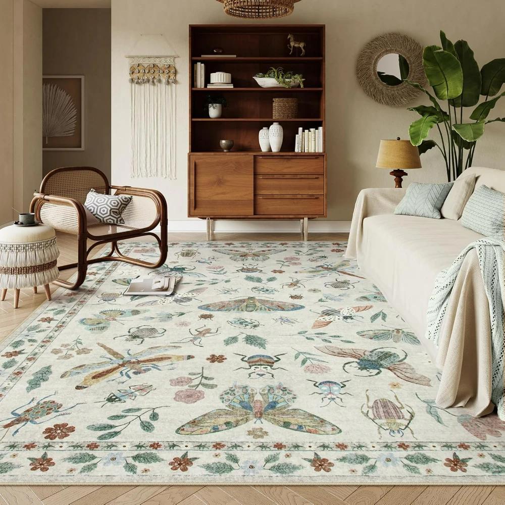 Green Moth Insect Plant Carpet for Bedroom Living Room Decor Lounge Balcony Soft Floor Mat Coffee Table Kitchen Dining Room Rug