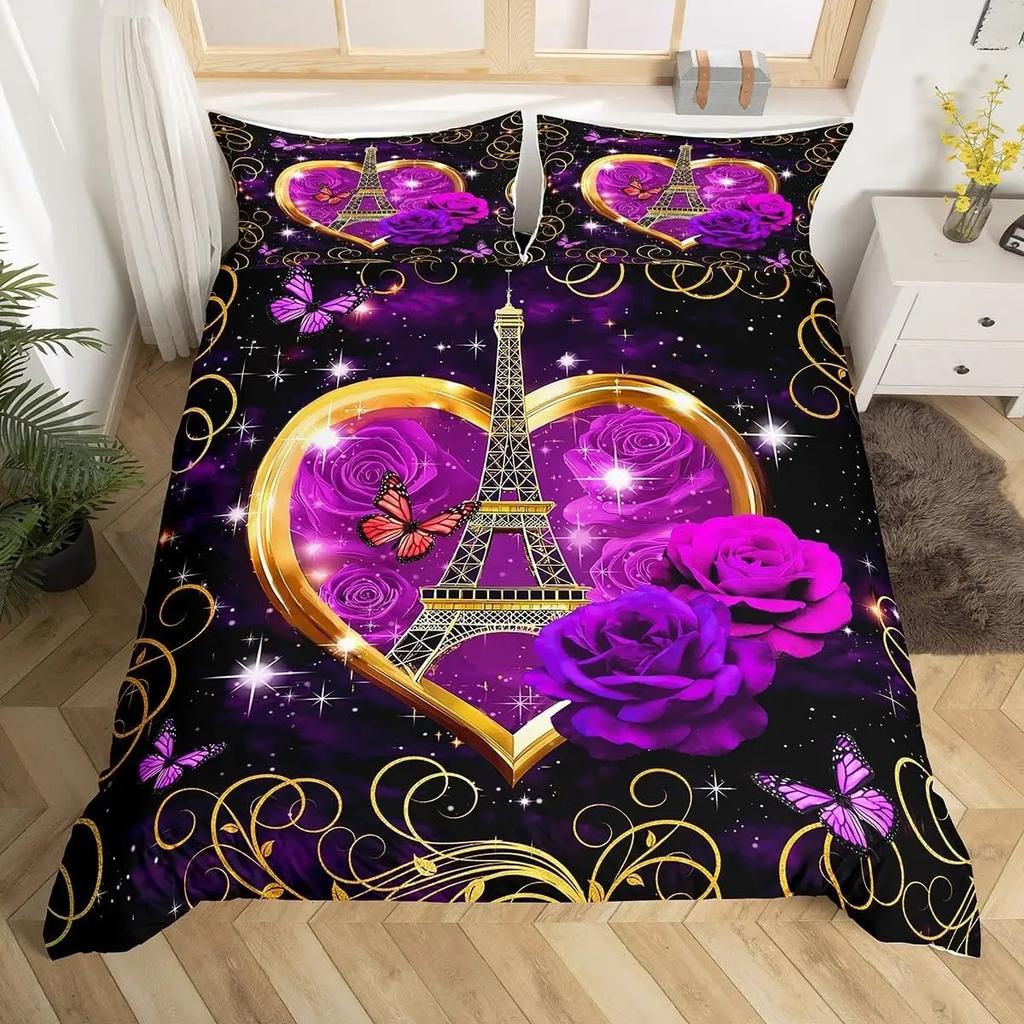 Vintage Eiffel Tower Duvet Cover Set Modern 3D Paris Theme Bedding Sets World Famous City Landscape Comforter Cover Quilt Cover