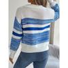 Women's Hooded Sweatshirt with Casual Collar and Contrast Striped Long-Sleeved Knitted Pullover