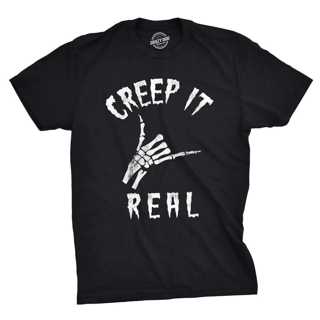 Mens Creep It Real T Shirt Funny Skeleton Halloween Shaka Tee