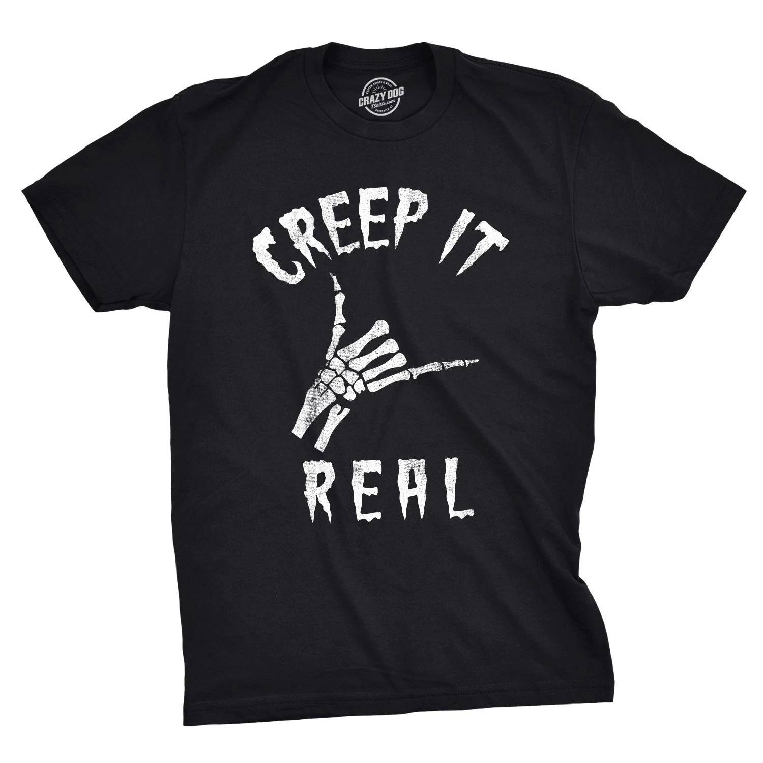 Mens Creep It Real T Shirt Funny Skeleton Halloween Shaka Tee S