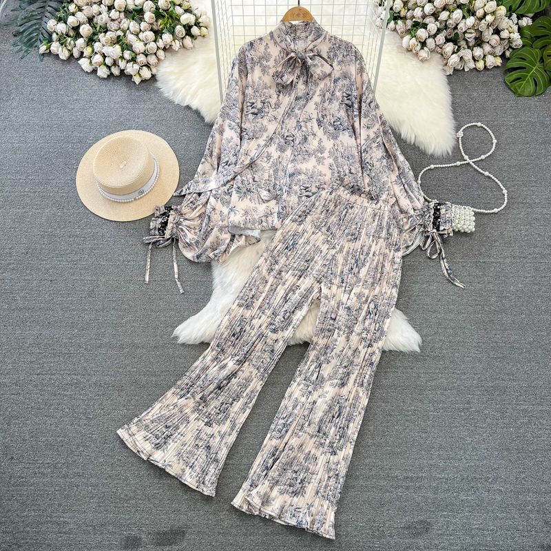 

Socialite Lantern Bows Lace Printing Fashion Suit Apricot bottom gray Print One size