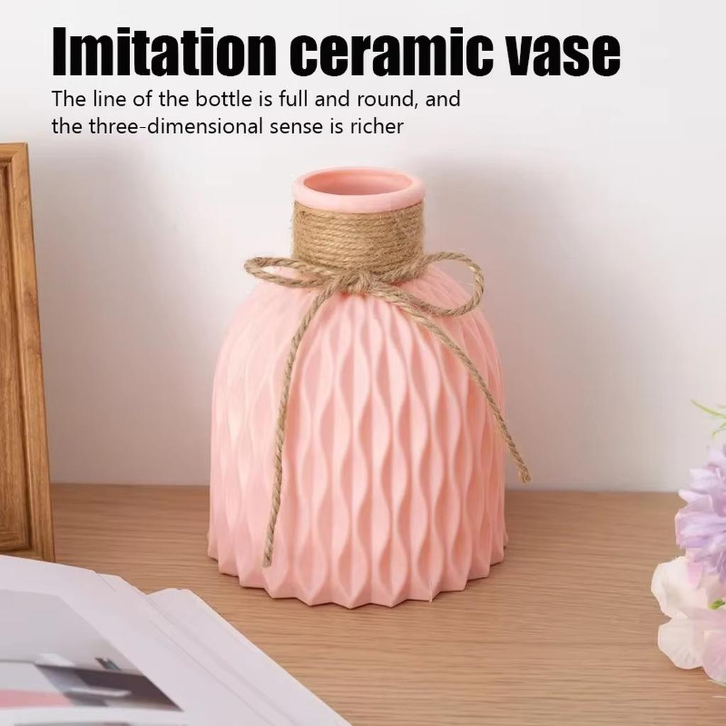 Plastic Decorative Vase Shatterproof Hemp Rope Folding Vase for Living Room