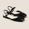 Fashion Summer New Baotou Sandals Women's Fashion Square Head Shallow Mouth Metal One-line Buckle Anti-slip Wear-resistant Flat Shoes