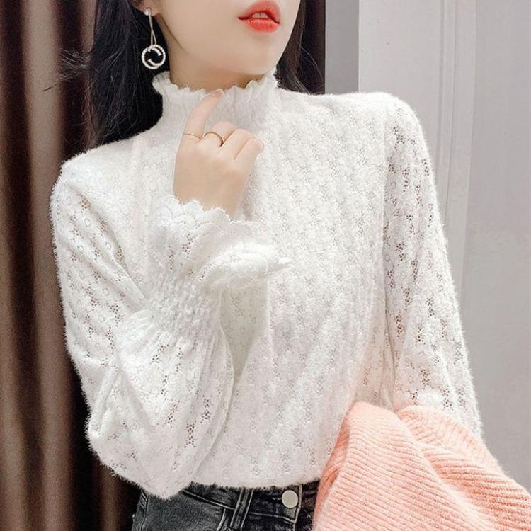 

Очаровательный и практичный: Женская рубашка из бархата и кружева на зимнюю основу S белый