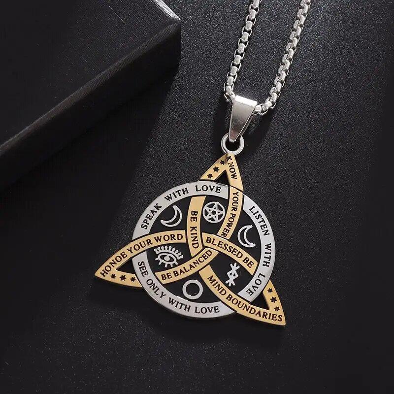 Stainless Steel Vintage Irish Celtic Trinity Knot Pendant Wiccan Witch Knot Moon Star Totem Necklace Men s Fashion Lucky Jewelry