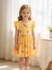 Toddler Girls Floral Summer Dress, Ruffle Sleeve Casual Party Dresses for Kids 9M-6 Years, Yellow Flower Print Sundress