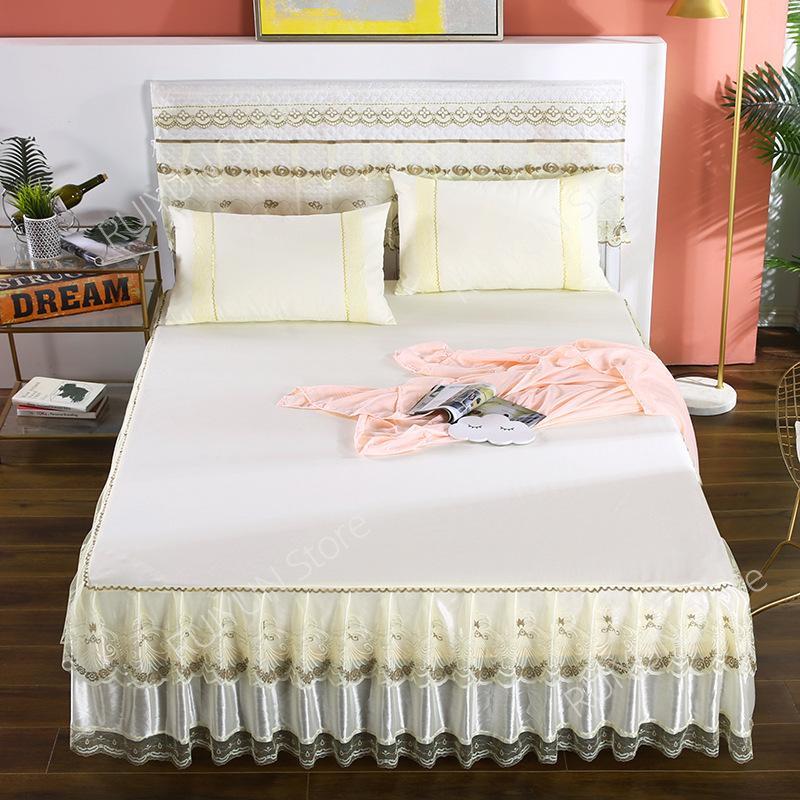 

Юбка на кровать принцессы, нескользящий наматрасник, декоративная кружевная юбка на кровать, покрывало на кровать, простыня, постельные принадлежности, домашний текстиль 1pc Skirt 150x200cm
