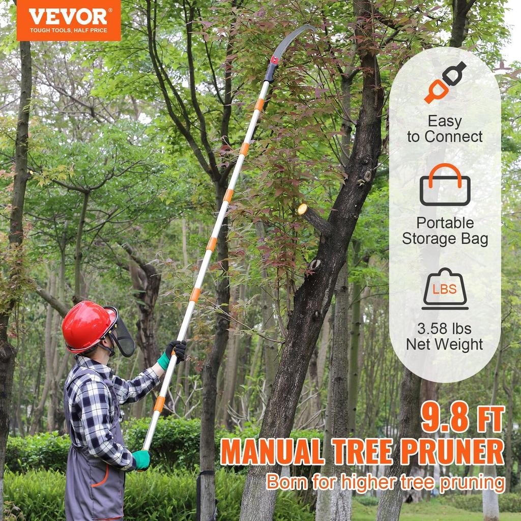 Manual Pole Saw,4.6-9.8 Ft Extendable Tree Pruner, Sharp Steel Blade for High Branches Trimming, Manual Branch Trimmer with Lightweight Aluminum Alloy