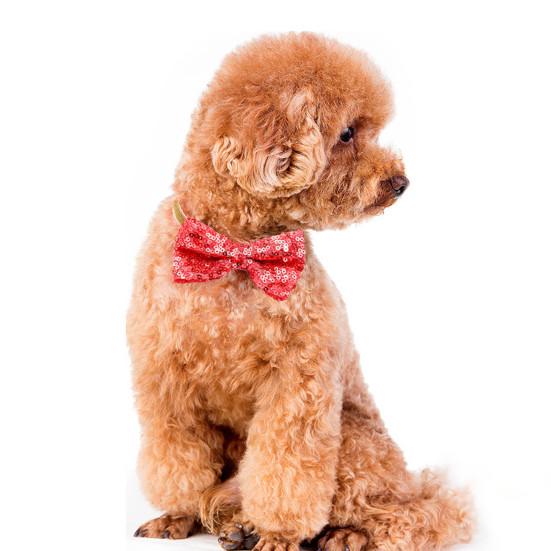 Pet Neck Bow Sequins Decor Accessories Adjustable Pet Dogs Cats Bow-knot Collar with Bell for Festival