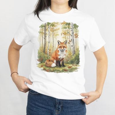 Aquarell Fuchs im Wald Unisex T-Shirt - Naturliebhaber Niedlicher Fuchs Tier T-Shirt