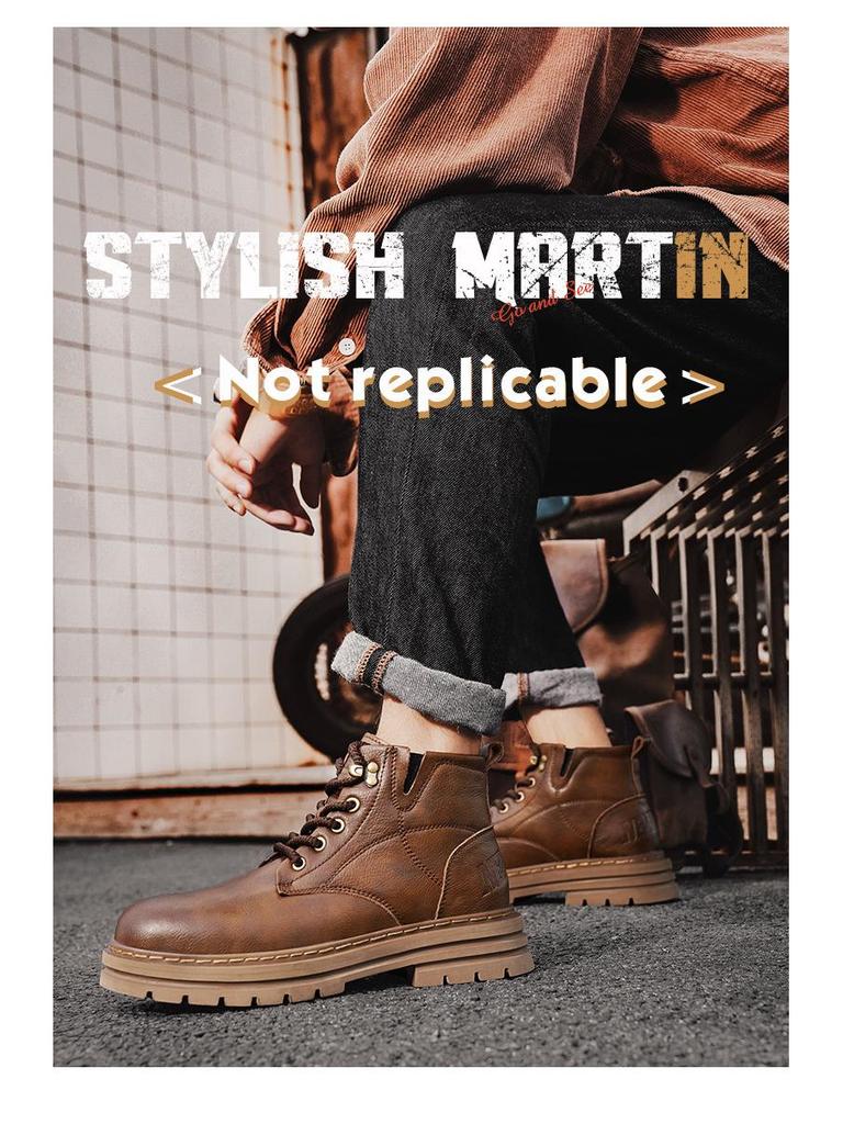 Herren Echtleder Mid-Calf Martin Stiefel - Britischer Stil, Trendige Casual Arbeitskleidung, Warme Herbst/Winter Mode.