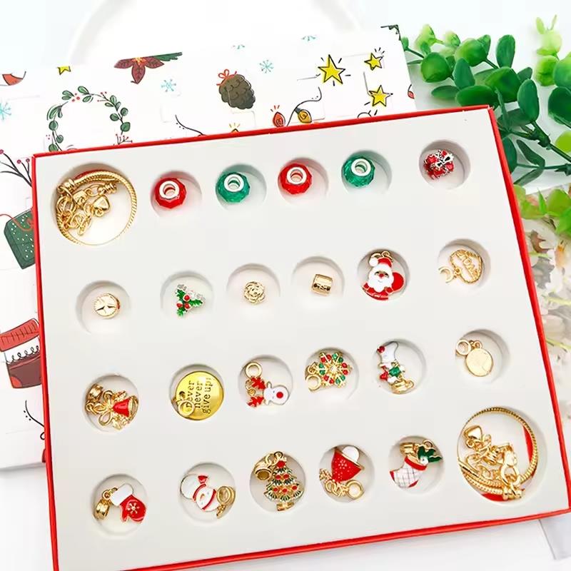 Kalendarz Adwentowy Biżuteria Bransoletka Zawieszki Charms Diy Złote