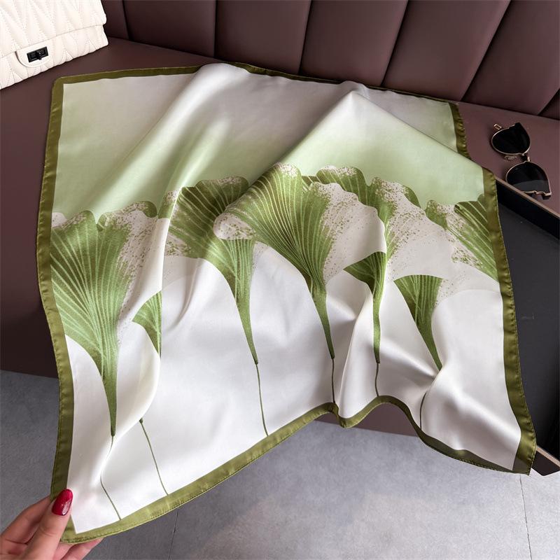 Luxury Brand  Floral Print Square Silk Scarf for Women Hijab Hair Bands 70cm Neckerchief Female Satin Shawl Ribbon Headband