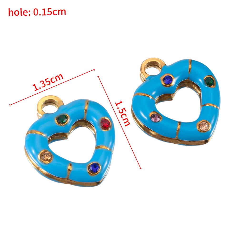 5pcs 2pcs Color Enamel Heart Moon Charm Stainless Steel Crystal Beads Earrings Pendant DIY Jewelry Making Necklace Accessories