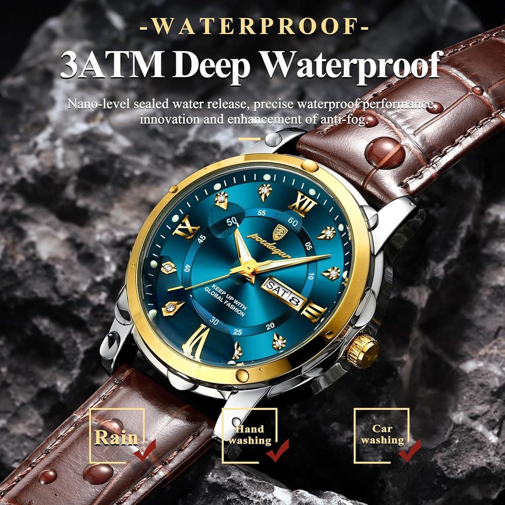 POEDAGAR Luxury Business Men Watch Waterproof Luminous Week Date Fashion Classic Man Wristwatch Leather Sports Men's Quartz Watches