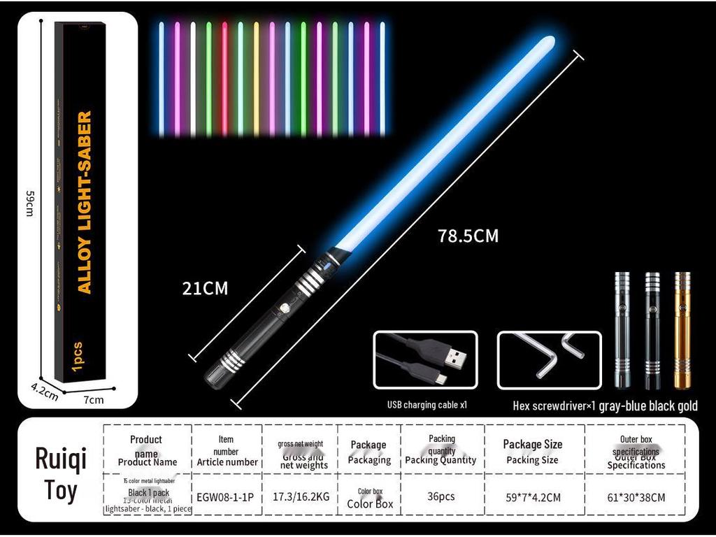 Dual RGB 15-Color Metal Lightsaber Toy - Star Wars Force Laser Sword for Dueling