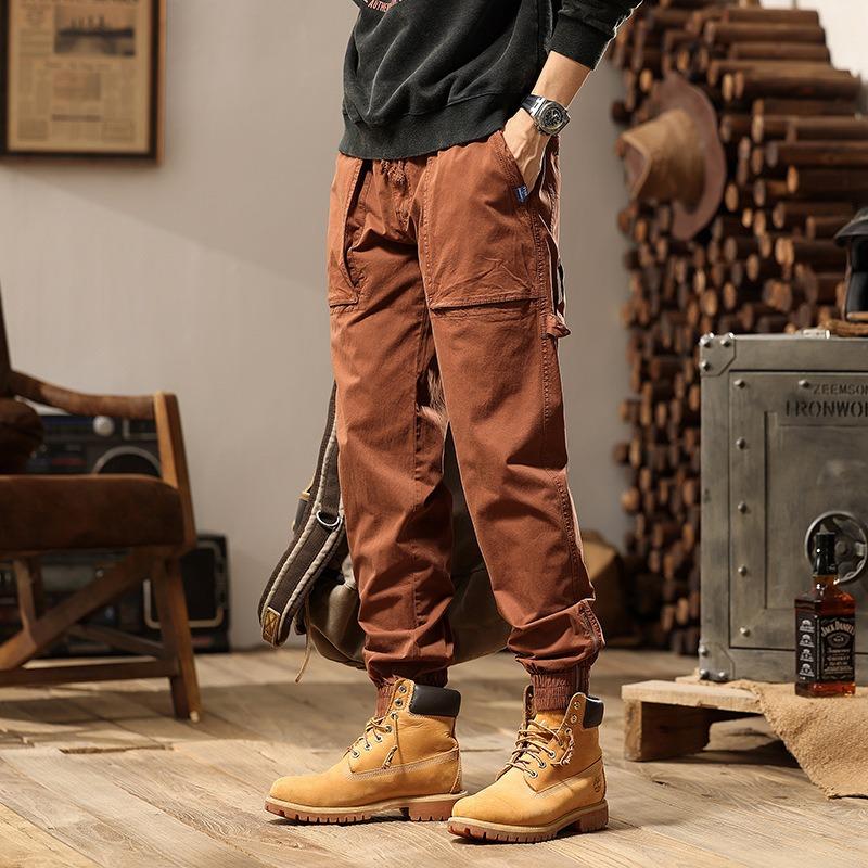 New Men's Overalls Retro Casual Pants Men's Trendy Brand Tied Feet Trousers Green Men's Pants Men's Clothing