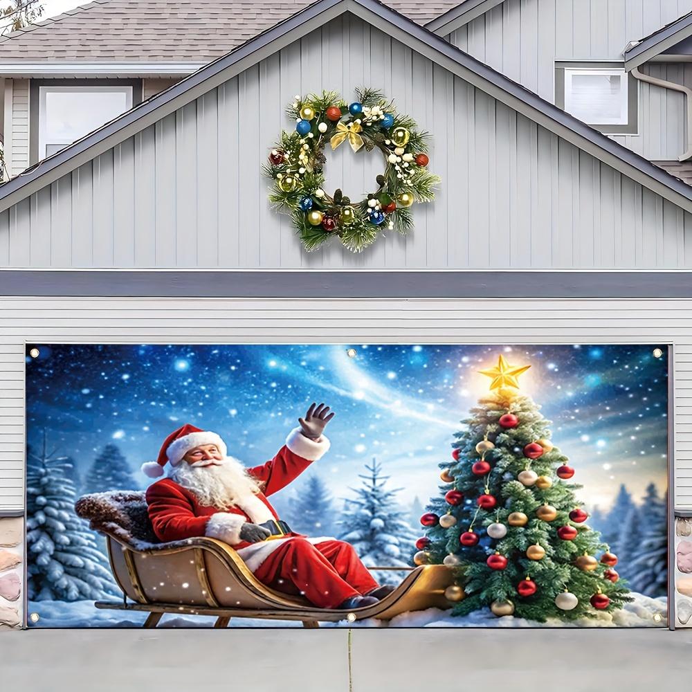 Santa Claus and Christmas Tree Garage Door Banner the Perfect Choice for Holiday Decoration