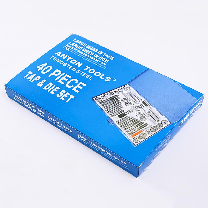 40pcs imperial tap and die set 4-40 1/2-20, used for manual internal and external thread tapping and repair tool combinations