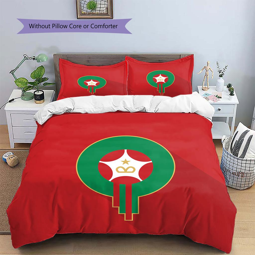 Logo squadra nazionale Marocco Modello Biancheria da letto Decorazione Casa Regalo di Compleanno (1 * copripiumino + 2 * federa, senza nucleo),merchandising per fan.