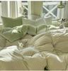 Ins Style Cotton Brushed Stripe Bedding Set: Skin-Friendly Bed Sheet, Duvet Cover, and Bed Skirt for Student Dorms