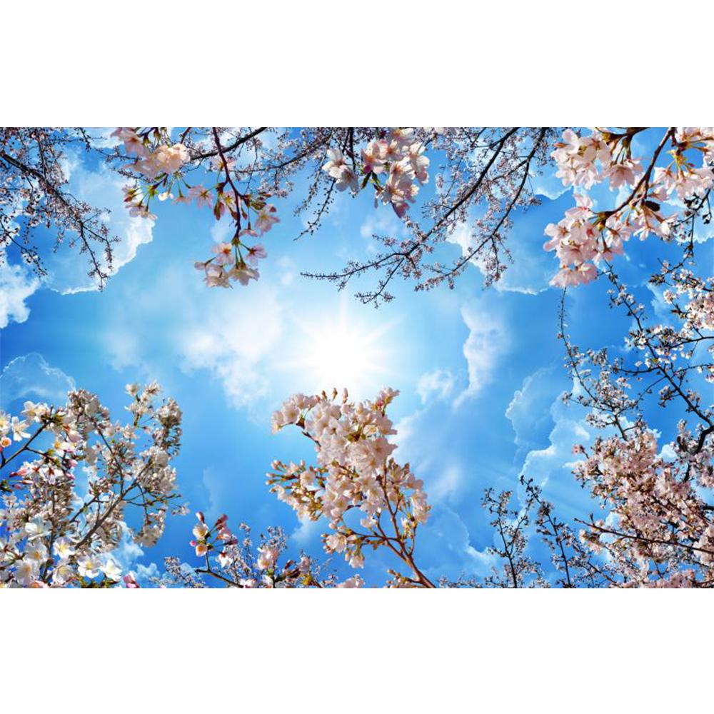 Murale 3D per Soffitto e Parete Cielo Azzurro Nuvole Bianche Fiori di Ciliegio Rosa Murale Soggiorno Camera dei Bambini Carta da Parati per Soffitto